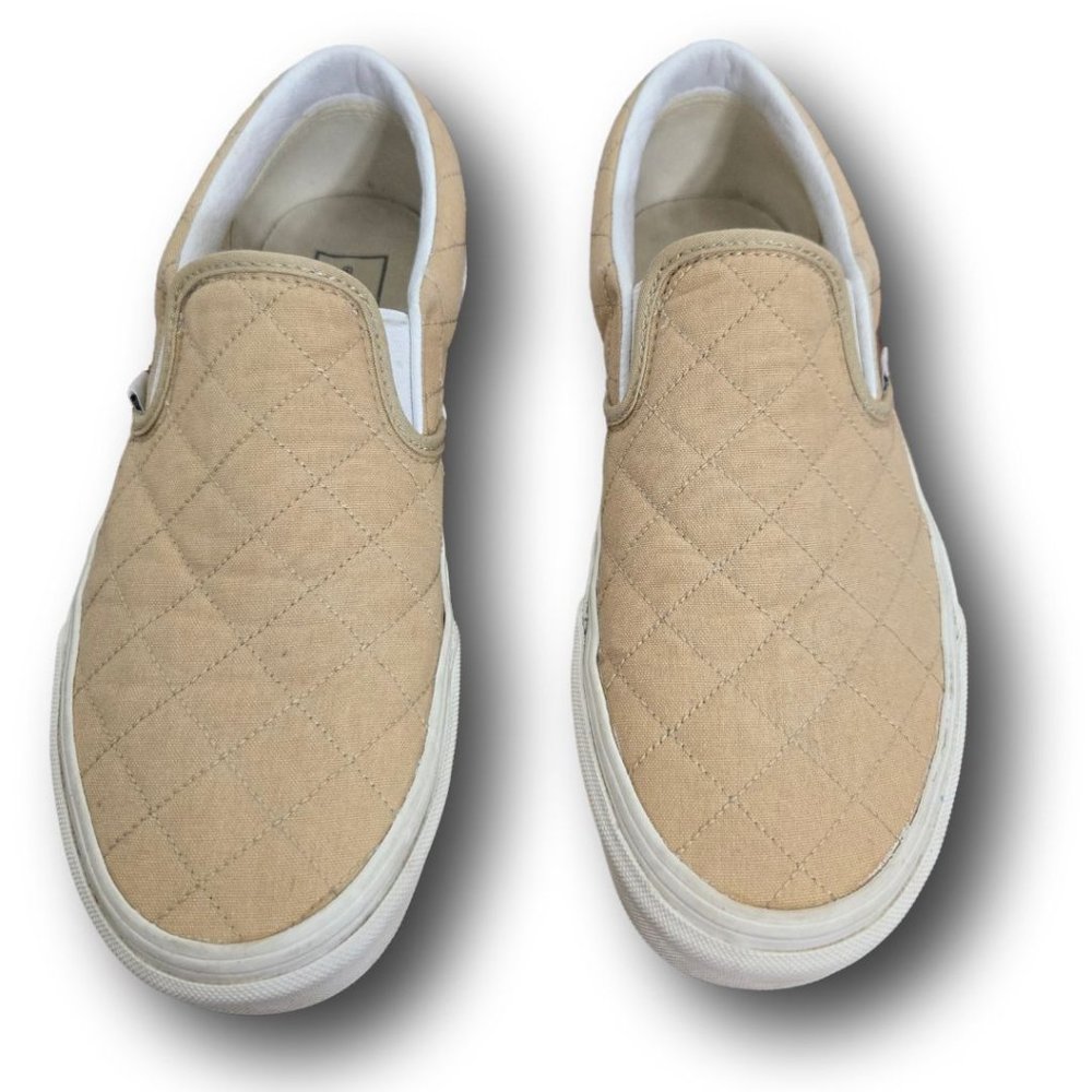 Vans Unisex Size 8.5 (Mens) Tan Quilted Slip On Skate Shoes Like New Condition